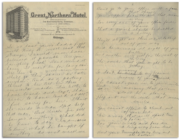Moe Howard Handwritten Poem & Partial Letter to Helen, Circa 1924 -- 2pp. on 6'' x 9.5'' Sheet of Chicago Hotel Stationery, Plus Accompanying Envelope -- Very Good